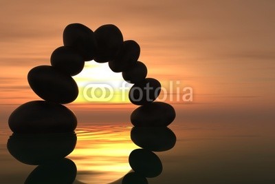 dampoint, Zen stone arch in sunset (Wunschgröße, Fotokunst, Wasser, Meer, Steine, Kieselsteine, Yoga, Sonnenuntergang, Zen, Buddhismus, Bogen, Tor, Durchblick, Konzentration, Meditation, Ruhe, Stille, Entspannung, Wellness, Badezimmer, Schlafzimmer, bunt)