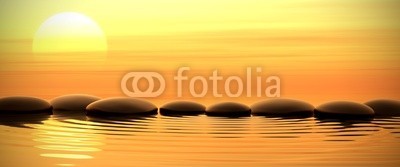 dampoint, Zen stones in water on sunset (Wunschgröße, Fotografie, Photografie, Wasser, Meer, Steine, Kieselsteine, Yoga, Sonnenuntergang, Zen, Buddhismus, Weg, Konzentration, Meditation, Ruhe, Stille, Entspannung, Wellness, Badezimmer, Schlafzimmer, bunt)