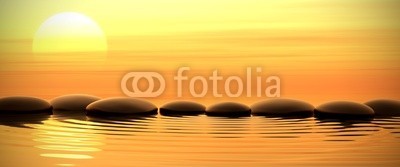 dampoint, Zen stones in water on sunset (Wunschgröße, Fotografie, Photografie, Wasser, Meer, Steine, Kieselsteine, Yoga, Sonnenuntergang, Zen, Buddhismus, Weg, Konzentration, Meditation, Ruhe, Stille, Entspannung, Wellness, Badezimmer, Schlafzimmer, bunt)