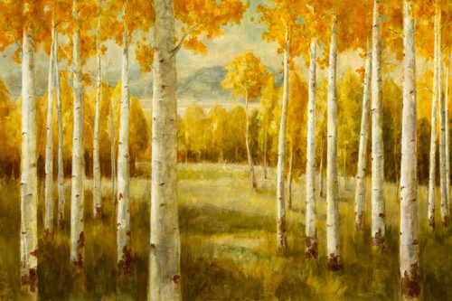 Danhui Nai, Aspens (Wunschgröße, Bäume, Herbst, Natur, Birken, orange, grün, weiß, Wohnzimmer, sSchlafzimmer, Flur)