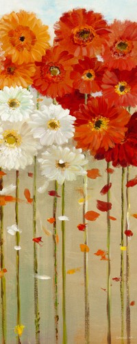 Danhui Nai, Daisies Fall II (Wunschgröße, Malerei, Blüten, Blumen, Gerbera, Blütenstängel, Reihe, Schlafzimmer, leuchtend, Wohnzimmer, Treppenhaus, Arztpraxis, bunt)