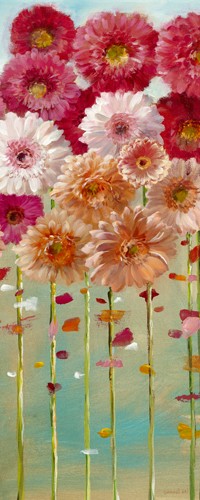 Danhui Nai, Daisies Spring I (Wunschgröße, Malerei, Blüten, Blumen, Gerbera, Blütenstängel, Reihe, Schlafzimmer, leuchtend, Wohnzimmer, Treppenhaus, Arztpraxis, bunt)