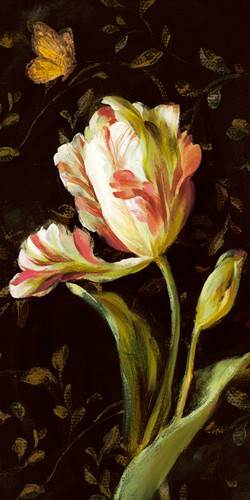 Danhui Nai, Jardin Paris Florals II (Wunschgröße, Malerei, Tulpe, weiße Blüte, Blume, Schmetterling, florales Muster, Tapetenmuster, Wohnzimmer, Wintergarten, Treppenhaus, bunt)