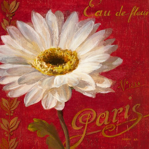 Danhui Nai, Paris Blossom I (Wunschgröße, Blume, Blüte, Margarite, Kaligrafie, Paris, Blumenladen, Wohnzimmer, Treppenhaus, rot / weiß)
