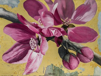 David Sedalia, FLOWERS IV (Zweig, Blüten, Blütenblätter,  Knospen, Malerei, Wohnzimmer, Esszimmer, Treppenhaus, rosa, bunt)