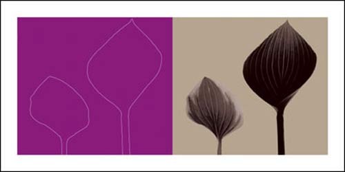 Davide POLLA, Feuilles, 2006 (Blätter, Konturen, Diptychon, plakativ, modern, Treppenhaus, Wohnzimmer, Grafik, beige/violett)