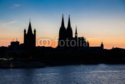 davis, Cologne silhouette (cologne, cologne, dom, architektur, abend, rhein, stadt, flieÃŸen, silhouett)