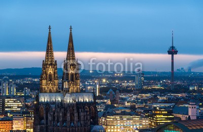 davis, KÃ¶ln am Abend (cologne, cologne, skyline, stadt, architektur, dom, landschaft, luftaufnahme, anblick, aben)