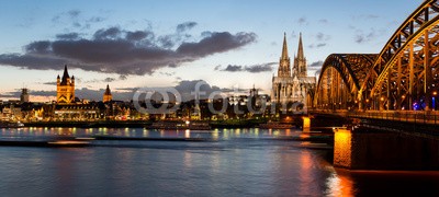 davis, KÃ¶ln Panorama (cologne, dom, rhein, ufer, skyline, panorama, abend, cologn)