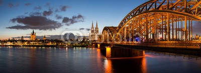 davis, KÃ¶ln Panorama (cologne, dom, rhein, ufer, skyline, panorama, abend, cologn)