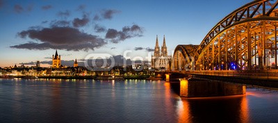 davis, KÃ¶ln Panorama (cologne, dom, rhein, ufer, skyline, panorama, abend, cologn)