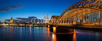 davis, KÃ¶ln Panorama (cologne, dom, rhein, ufer, skyline, panorama, abend, cologn)