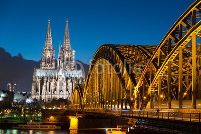 davis, KÃ¶ln (cologne, dom, rhein, ufer, skyline, panorama, abend, cologn)