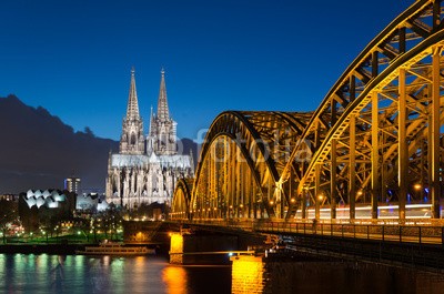 davis, KÃ¶ln (cologne, dom, rhein, ufer, skyline, panorama, abend, cologn)