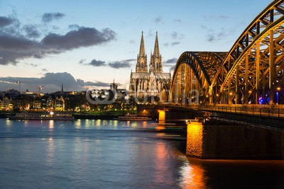 davis, KÃ¶ln (cologne, dom, rhein, ufer, skyline, panorama, abend, cologn)