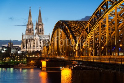 davis, KÃ¶ln (cologne, dom, rhein, ufer, skyline, panorama, abend, cologn)