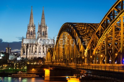 davis, KÃ¶ln (cologne, dom, rhein, ufer, skyline, panorama, abend, cologn)
