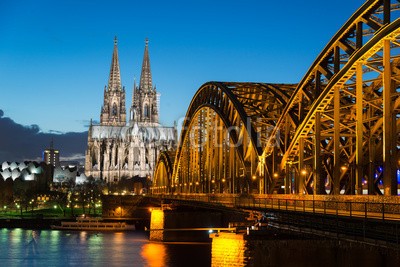 davis, KÃ¶ln (cologne, dom, rhein, ufer, skyline, panorama, abend, cologn)