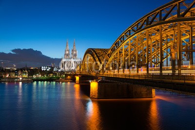 davis, KÃ¶ln (cologne, dom, rhein, ufer, skyline, panorama, abend, cologn)