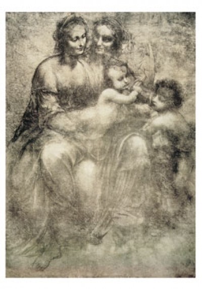 Leonardo da Vinci, La vergine (Renaissance, Frau, Kopf, Zeichnung, Studie, Jungfrau, Heilige, Jesus, Maria, Anna, Johannes der Täufer, Kinder, Schlafzimmer, Wohnzimmer, schwarz / weiß, Klassiker)