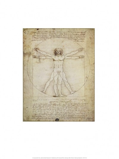 Leonardo da Vinci, Schema Delle Proporzioni (Klassiker, Renaissance, Studie,  vitruvianische Mensch, Proportionen, Anatomie, Federzeichnung, Zeichnung, Büro, Wohnzimmer, Treppenhaus, Arztpraxis, braun / weiß)