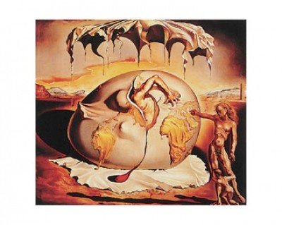 Salvador Dali, Geburt des neuen Menschen (Malerei, Surrealismus, Ei, Geburt, schlüpfen, Klassische Moderne, Fantasie, Wohnzimmer, Treppenhaus,  bunt)