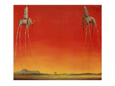 Salvador Dali, Les Elephants (Malerei, Surrealismus, Elefanten, Klassische Moderne, Fantasie, Wohnzimmer, Treppenhaus,  bunt)