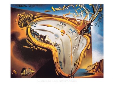 Salvador Dali, Les Montres Molles (Malerei, Surrealismus, Zeit, Uhr, Taschenuhr, zerfließende Zeit, Klassische Moderne, Fantasie, Wohnzimmer, Treppenhaus,  bunt)