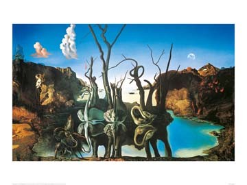 Salvador Dali, Swans Reflecting Elephants (Malerei, Surrealismus, Klassische Moderne, Fantasie, Wohnzimmer, Treppenhaus,  bunt)