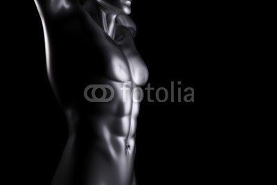 dampoint, Iron man on black background (Wunschgröße, Fotokunst, Erotik, Mann, männlich, Oberkörper, Stahl, Sixpack, nackt, glänzender Körper, Schlafzimmer, schwarzer Hintergrund, schwarz / weiß)