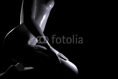 dampoint, Plastic women body on black background (Wunschgröße, Fotokunst, Erotik, Schaufensterpuppe, Plastik, nackt, knieende Puppe,  Körper, Schlafzimmer, schwarzer Hintergrund, schwarz / weiß)