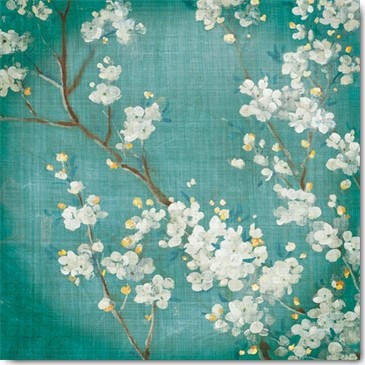 Danhui Nai, White Cherry Blossoms II on Blue Aged No (Wunschgröße, Malerei, Blütenzweige, Kirschblüten, Frühling, floral, Schlafzimmer, bunt)