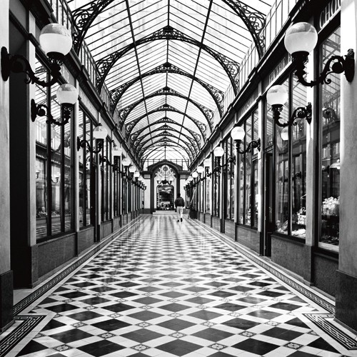Dave Butcher, Passage des princes, Paris (Wunschgröße, Fotografie, Städte, Gebäude / Architektur, Jugendstil, Einkaufspassage, Paris, Frankreich, Büro, Wohnzimmer, Treppenhaus, schwarz/weiß)