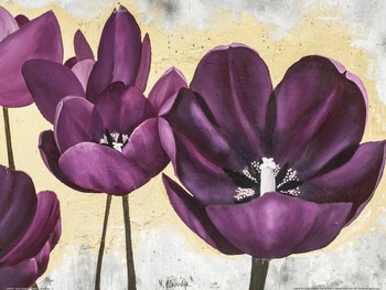 David Sedalia, FLOWERS II (Blumen, Blüten, Blütenblätter,  Malerei, Wohnzimmer, Esszimmer, Treppenhaus, violett, bunt)