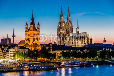 davis, Cologne at dusk (cologne, cologne, dom, architektur, abend, rhein, stad)