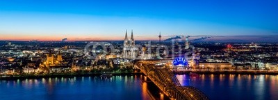 davis, Cologne Panorama (cologne, cologne, rhein, anblick, dom, panorama, nacht, stadt, skyline, abenddÃ¤mmerung, sternenhimme)