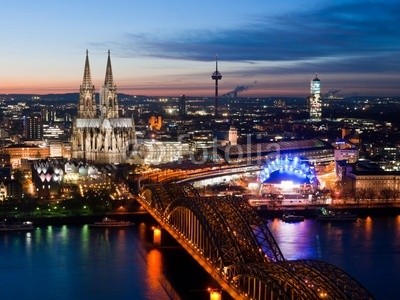 davis, Köln City (cologne, aachen, rhein, dom, stadt, deutsch, nacht, panoram)