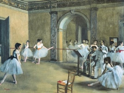 Edgar Degas, The Dance Foyer at the Opera (Ballett, Tänzerinnen, Opernfoyer, Tanzübungen, Tutu, Tüll, Impressionismus, Klassiker, Treppenhaus, Wohnzimmer, Schlafzimmer, bunt)