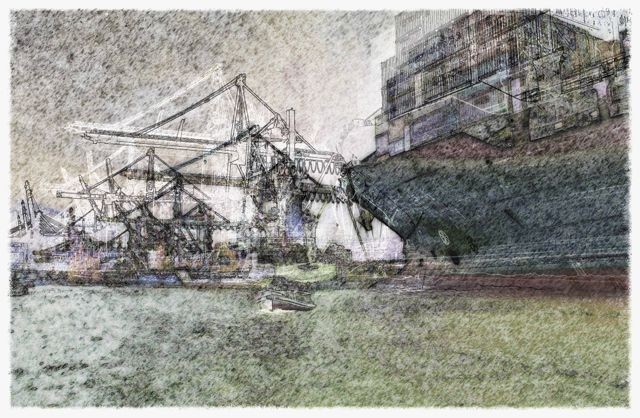 Dieter Quant, DQV32 (Hafen, Schiffe, Transport, Fotokunst, verzerrt, unscharf, modern, Wohnzimmer, Treppenhaus, Büro, Wunschgröße,)