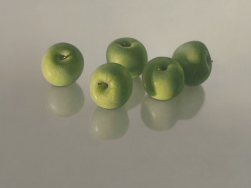 Délaer, Vijf appels (Modern,Wunschgröße,Obst,Äpfel,Stillleben,Cuisine,Esszimmer,Küche,Kantine,grün)