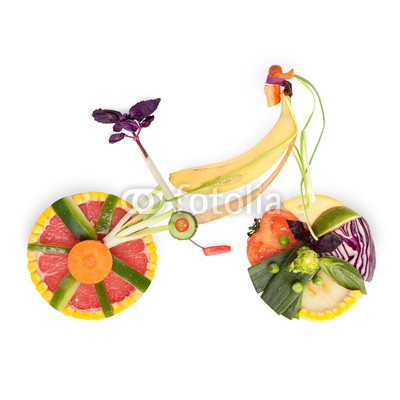 Dmitry Fisher, Fruity bicycle. (Wunschgröße, Fotografie, Radsport, Früchte, Gemüse, Sport, Montage, Fahrrad, Radfahren, Fitness, Gesundheit, Vitamine, Ernährung, Aktivität, Sportstudio, Küche, Bistro, Gastronomie, bunt)