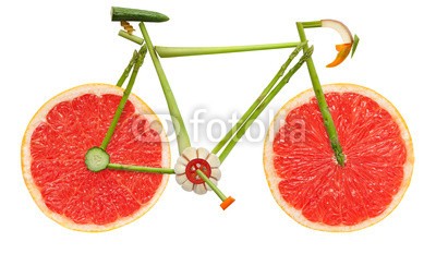 Dmitry Fisher, Health in your hands and legs. (Wunschgröße, Fotografie, Früchte, Sport, Montage, Fahrrad aus Obst, Fitness, Gesundheit, Vitamine, Ernährung, Aktivität, Sportstudio, Küche, Bistro, Gastronomie, bunt)