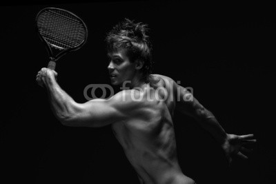 Dmitry Fisher, Ready to hit! (tennis, oben ohne, gewinner, aktion, betätigung, athlet, sportlich, attraktiv, schöner, schönheit, schwarz, körper, wettbewerb, konkurrenzfähig, zuversicht, selbstsicher, emotional, aufgaben, fitness, spiel, gut aussehend, gesundheit, gesund, holdin)