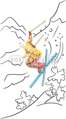 Dmitry Fisher, Skier in jump. (sWunschgröße, Fotokunst, Skispringer, Wintersport, Tabletten, Pillen, Doping, Sport, Montage, Ausdauer, Konzentration, Geschwindigkeit, Fitness, Gesundheit, Vitamine, Ernährung, Aktivität, Sportstudio, Apotheke, bunt)
