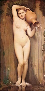 Jean-Auguste-Dominique Ingres, La Source (Wunschgröße, Malerei, Aktbild, Nacktheit, Symbol, Quelle, Krug, Wasser, Klassizismus, Sinnlichkeit, Klassiker, Eros&People, Schlafzimmer, bunt)