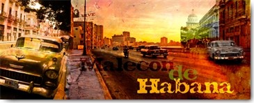 Don Carlson, Habana (Wunschgröße, Fotokunst, Modern, Städte, Metropole, Grafik, Collage, Karibik, Kuba, Havana, Straßenkreuzer, Oldtimer, Palmen, Wohnzimmer, Jugendzimmer, bunt)