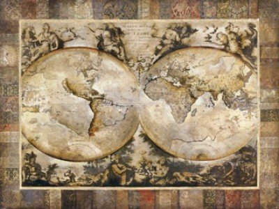 Douglas, Old World (Weltkarte, Alte Welt, historisiert, Nostalgie, Büro, Wohnzimmer, Malerei, bunt)