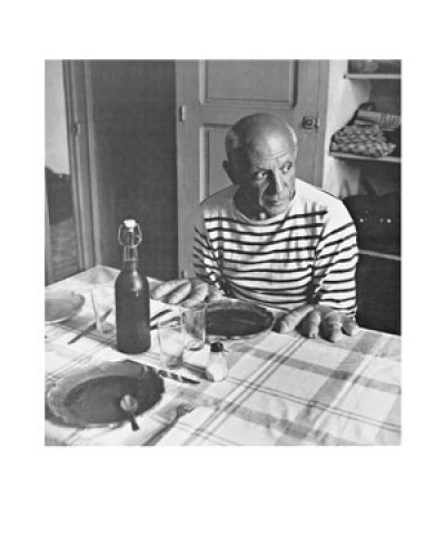 Robert Doisneau, Les Pains de Picasso (Picasso, Künstler, Küchentisch, nachdenklich, Portrait, Nostalgie, Wohnzimmer, Treppenhaus,  Fotokunst, schwarz/weiß)