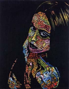 Dominik Zehle, Das große Glück (Figurativ, Portrait, Frau, Pop Art,  Buchstaben, Grafik, Jugendzimmer, Treppenhaus, wohnzimmer, Wunschgröße, bunt)