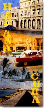Don Carlson, Habana Cuba (Wunschgröße, Fotokunst, Modern, Städte, Metropole, Grafik, Collage, Karibik, Kuba, Havana, Straßenkreuzer, Oldtimer, Palmen, Wohnzimmer, Jugendzimmer, bunt)